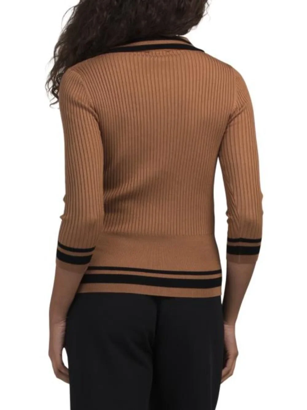 RIO & RIAN Zippered Neck Quarter Sleeve Pullover Sweater With Contrast Tipping